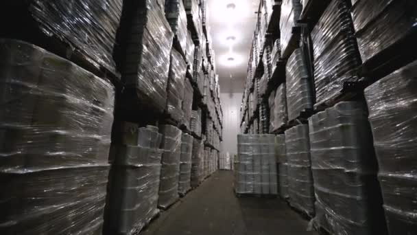 Промисловий Склад Нахил Складської Кімнати Наповненої Коробками Готовими Доставки — стокове відео