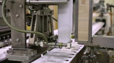 Yiyecek endüstrisi. Otomasyon ve teknoloji. Endüstriyel dondurma üretim süreci. Kremalı dondurma fabrikası görüntüsü.