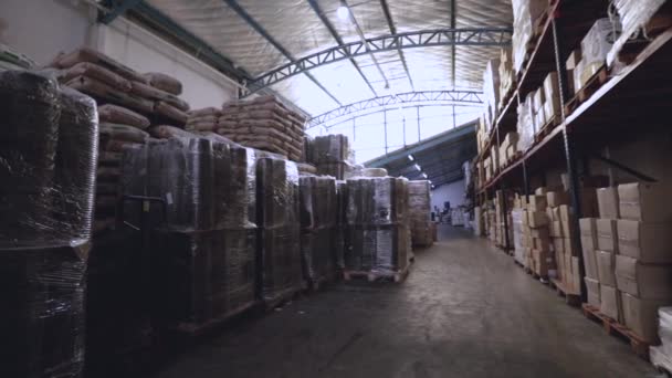 Industrial Warehouse Pan Storage Room Filled Boxes Ready Delivery — Stock Video