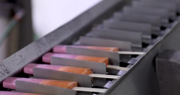생산에 자동화 그리고 제품을 수송하는 상업적인 오렌지 Popsicles — 비디오