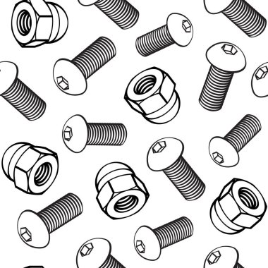 Bolts and nuts on white background. Vector seamless pattern. Hand tools for repair and construction. clipart