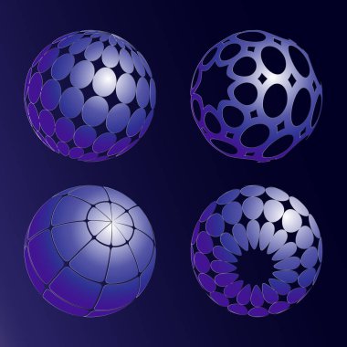 3D mavi toplar. Vektör çizimi. Noel topları