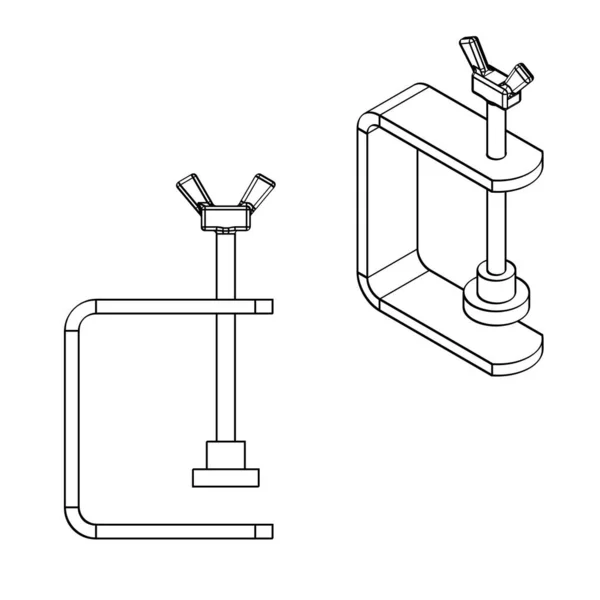 Metallic Plastic Clamp Bolt Transparent Background Set Line Drawing Vector — Stock Vector