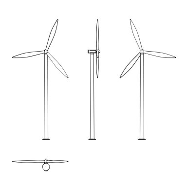 Yel değirmeni, rüzgar jeneratörü Çevre Enerjisi Vektör Çizgi Sanatı