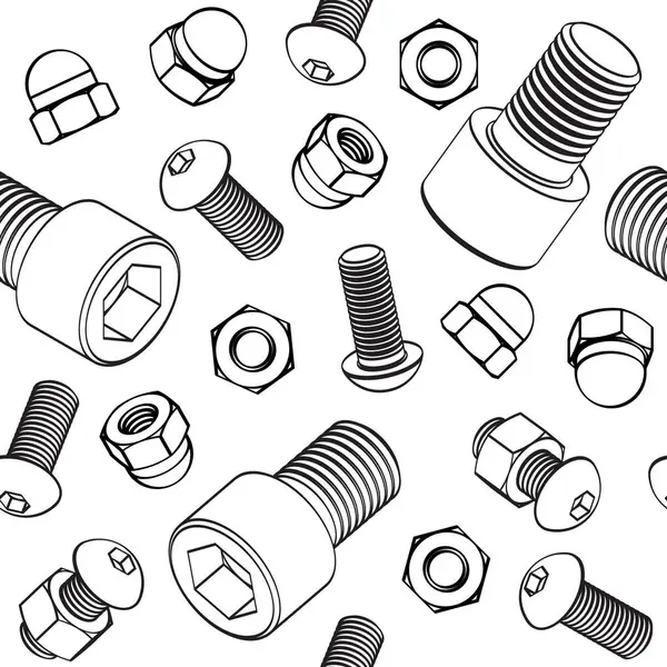 Stock vector Bolts and nuts on white background. Vector seamless pattern. Hand tools for repair and construction.