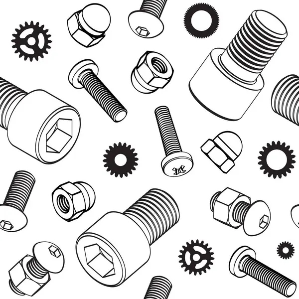 Bolts Nuts White Background Vector Seamless Pattern Hand Tools Repair — Stock Vector