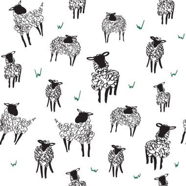 Koyunsuz desenli vektör el çizimi çizimi. Dekoratif şirin duvar kâğıdı, yazdırmak için iyi.