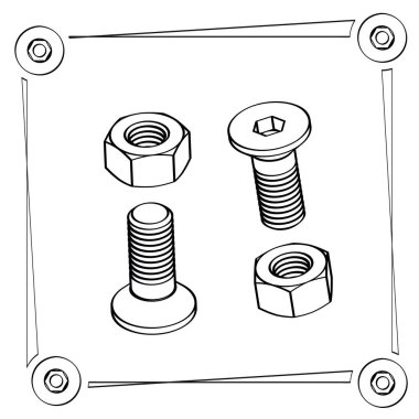 cıvata, vida, fındık temizleyicisiz desenli vektör çizimi