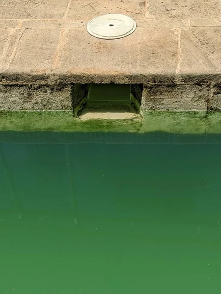 Плавальний Басейн Зеленою Водою Через Відсутність Хлору Або Водоростей — стокове фото