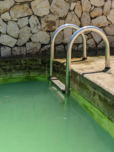Piscina Con Agua Verde Debido Falta Cloro Proliferación Algas —  Fotos de Stock