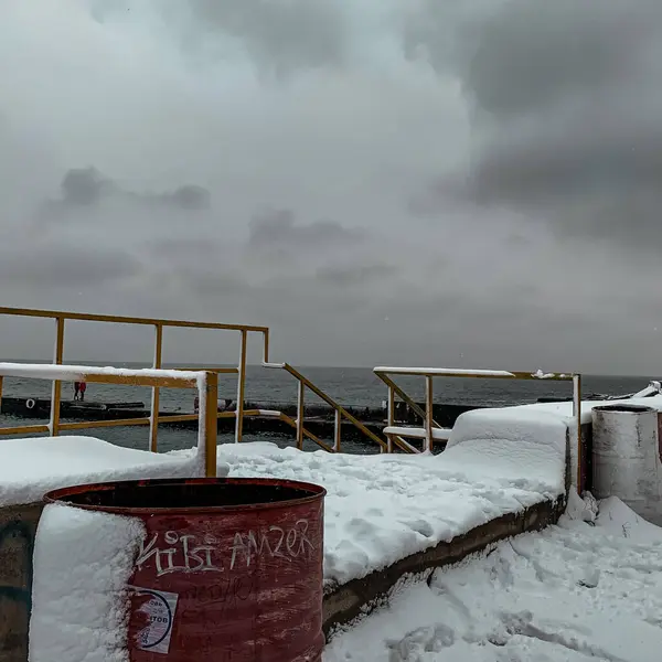 Kar Denizle Kaplı Kış Manzarası — Stok fotoğraf