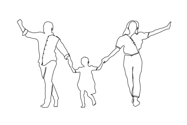 Happy Family Continuous Single Line Art Drawing Parents Hold Child — Stock Vector