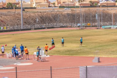 Valencia, İspanya - 25 Temmuz, 2018: Valencia Stadyumu 'nda koşan sporcular