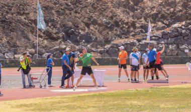 Odessa, Ukrayna - 27 Ağustos, 2018: Ukrayna Stadyumu 'nda spor şampiyonluğu. Odessa 'daki yarış yarışları. küçük çocuklar