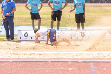 Bangkok, Tayland - 19 Ağustos, 216: Yüksek hızda Tayland 'dan kimliği belirsiz atlet