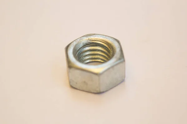 Closeup Steel Nut White Background — Stock Photo, Image
