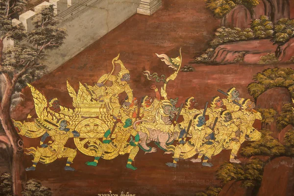Ραμακιανή Τοιχογραφία Στο Wat Phra Keau Bangkok Της Ταϊλάνδης — Φωτογραφία Αρχείου