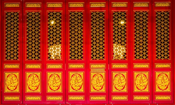 Porta Legno Rossa Del Tempio Cinese Thailandia — Foto Stock