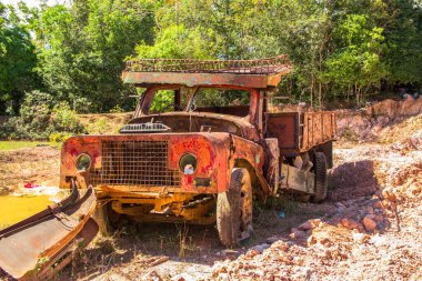 Ormandaki kırmızı eski kamyonet