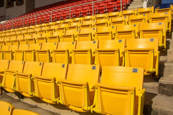 stock image empty yellow seats at stadium