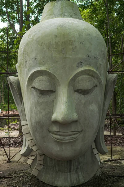 Statue Buddha Head Face Close Architecture Ancient Sculpture Tourism Culture — Stock Photo, Image