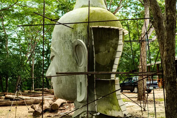 Statue Buddha Head Face Close Architecture Ancient Sculpture Tourism Culture — Stock Photo, Image