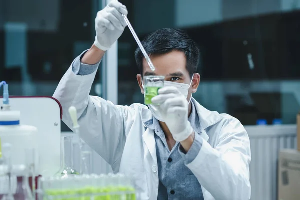 Forskare Människan Allvarligt Forska Ingredienser Utveckling Läkemedel Och Kosmetiska Produkter — Stockfoto