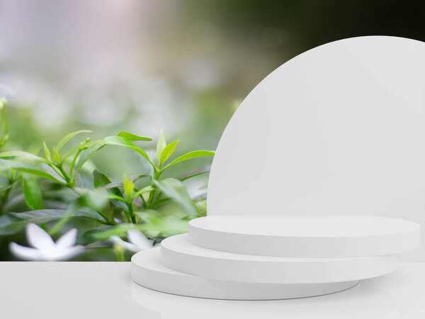 3D illustration of the minimal white cylindrical plinth for a modern conceptual product presentation, arch, pedestal, 3d render.