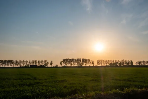 Wspaniały Bardzo Kolorowy Wschód Słońca Magiczny Świt Nad Holenderskimi Polderami — Zdjęcie stockowe