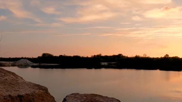 Pan View Beautiful Forest Lake Sunrise Sunset Reflection Colorful Dramatic — Stock Video