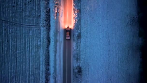 Aerial Footage Car Driving Forest Dusk Winter Time Shot Taken — Stockvideo