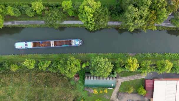 Aerial Top View Footage Canal Cargo Boat Belgium Canals Water — Stok video
