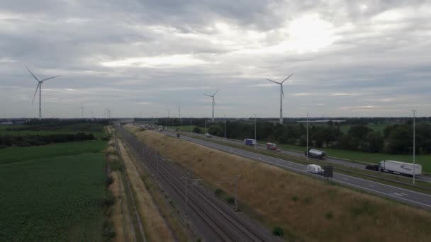 Брехт Бельгия Июля 2022 Года Аэродинамический Беспилотный Вид Ветряной Электростанции — стоковое видео