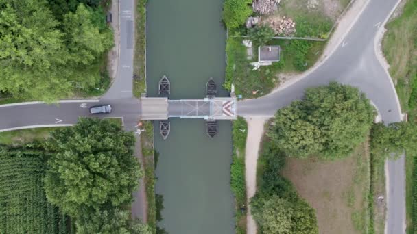 Top View Aerial Drone Draw Bridge Canal Dessel Schoten Rijkevorsel — Stock Video