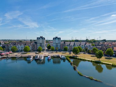 Aerial view with drone of the beautiful city Turnhout in Belgium, Europe, as seen from the harbor. High quality photo. High quality photo