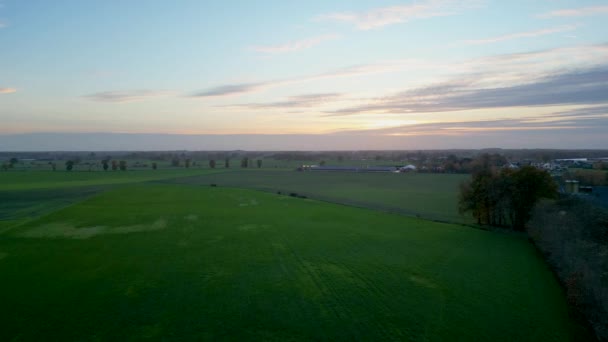 Beautiful Sunrise Landscape Aerial View Countryside Farming Landscape Birds Eye — Αρχείο Βίντεο