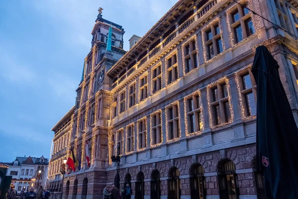 Січня 2023 Року Антверпен Бельгія Нічна Сцена Антверпенської Ратуші Грот — стокове фото
