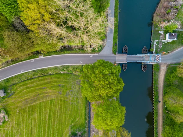 Widok Góry Dronem Mostu Zwodzonego Nad Kanałem Dessel Schoten Rijkevorsel — Zdjęcie stockowe