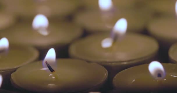 촛불을 가지고 기념식 기억하는 촛불에 붙인다 묘지에서 촛불이 타오르고 고품질 — 비디오