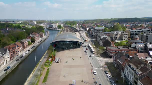 Halle Vlámský Brabantsko Belgie 2023 Letecký Výhled Shora Dolů Železniční — Stock video