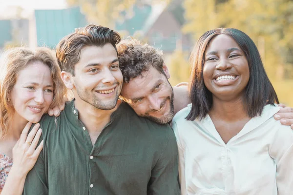 Radiant Diversity: Youthful Friendship in a Joyful Selfie, . High quality photo, Embrace the spirit of youth and friendship as a group of happy friends, representing diverse cultures and races, come