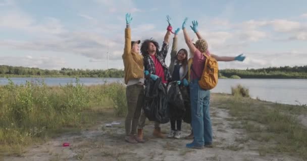 Inspiring Scene Features Handsome Multiracial Millennials Working Together Nature Activists — Stock Video
