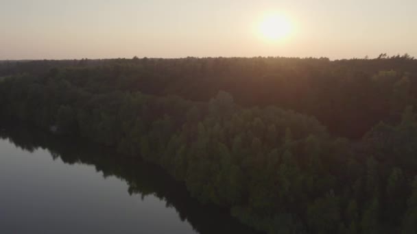 当这一天接近尾声的时候 这段录像记录了一个森林环绕的湖面上静谧庄严的日落 水的静谧造就了一面完美的镜子 反映了茂密的树木和树木 — 图库视频影像