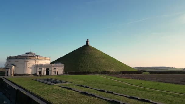 Waterloo Bélgica Março 2024 Esta Filmagem Aérea Apresenta Lions Mound — Vídeo de Stock