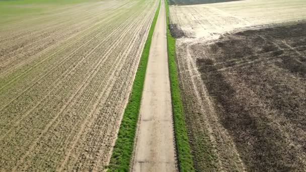 Drone Footage Provides Striking Aerial Perspective Rural Country Road Cutting — Stock Video