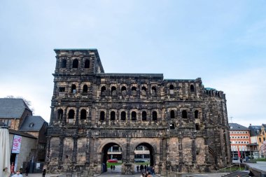 Trier, Rijnland-Palts, Germany, 23th of March, 2024, Porta Nigra stands as a testament to Triers Roman past, dominating the cityscape with its large, darkened stone blocks. A UNESCO World Heritage clipart