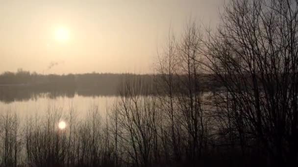 Esta Filmagem Mostra Pausa Pacífica Amanhecer Durante Inverno Sobre Lago — Vídeo de Stock