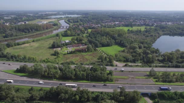 Insansız Hava Aracı Görüntüsü Belçika Nın Mechelen Kenti Yakınlarındaki E19 — Stok video