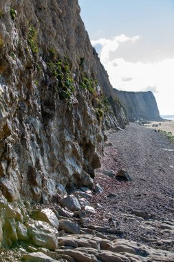 Kayalık bir sahil kenarındaki engebeli kıyı kayalıklarının nefes kesici manzarası doğanın güzelliğini aydınlatıyor.