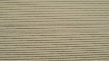 Bu yakından çekilmiş bir görüntü, hassas ve tekrarlayan çizgileri güzel bir şekilde gösteren desenli bir kum yüzeyi yakalıyor.